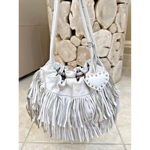 Roberta Gandolfi Handbag Italy Leather White Fringe Shoulder Bag Western Boho
